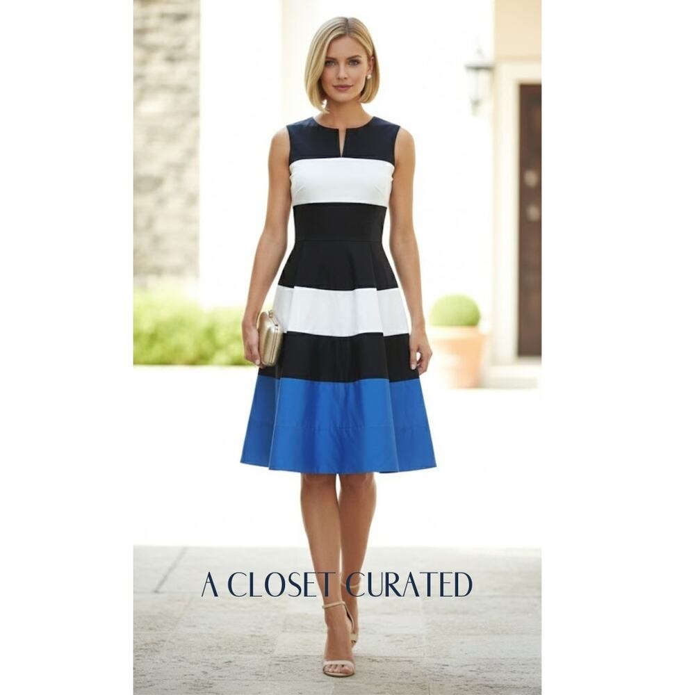 Kate Spade Corley Colorblock Fit & Flare Dress 0 Blue Black NWT